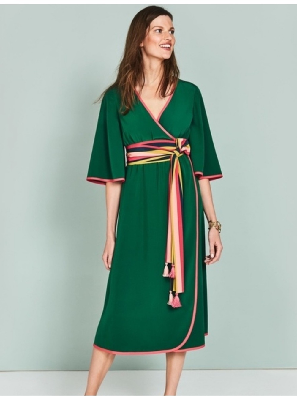 Boden Icons Cornelia Wrap Dress with Sash Green 14
